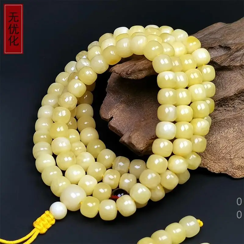 Second Generation Yoha , 108 , Enhanced , Unisex White Honey Amber Barrel Beads