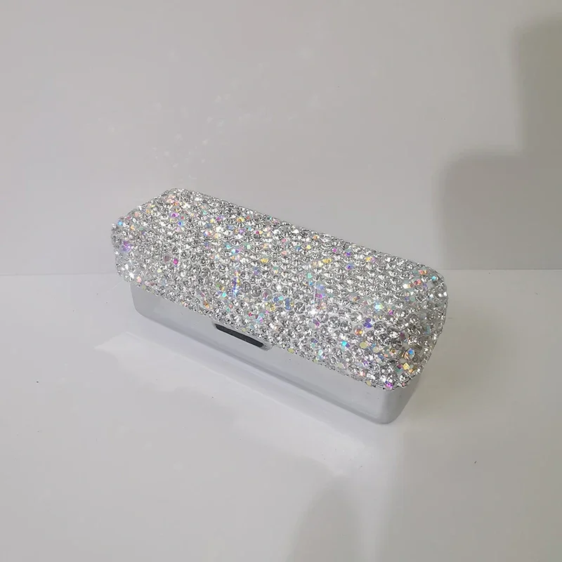 Sparkling Rhinestone Metal Lipstick Box With Mirror Portable Travel Lipstick Case Jewelry Box Mini Lipstick Storage Girl Gift