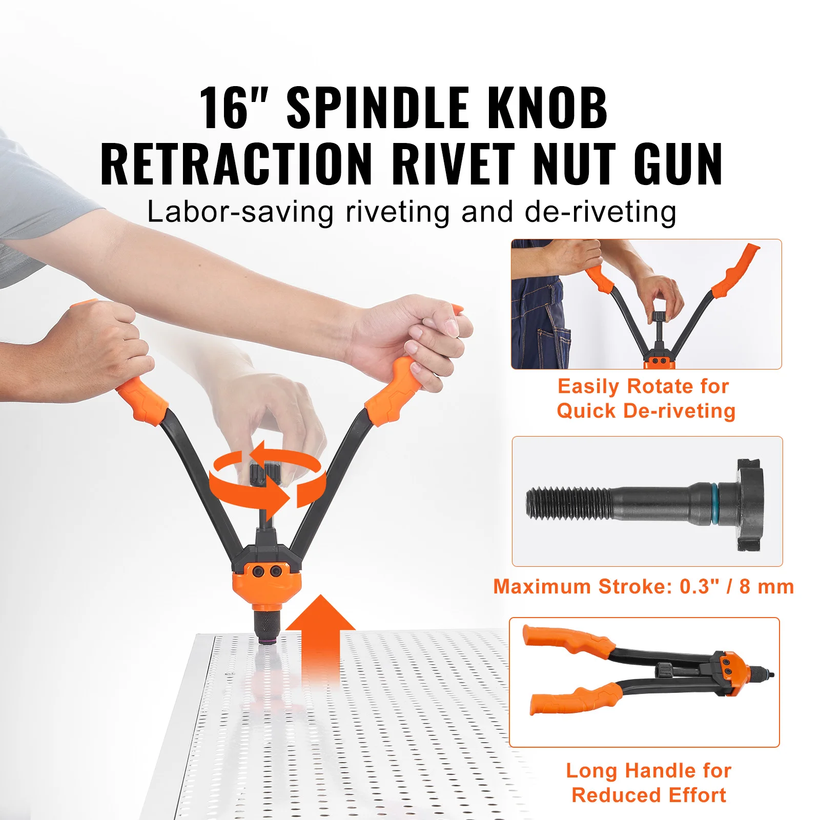 SucceBuy Utensile per dadi per rivetti da 16", kit di attrezzi per rivetti salva-lavoro con 13 mandrini SAE metrici, dadi per rivetti da 186 pezzi, con custodia per il trasporto