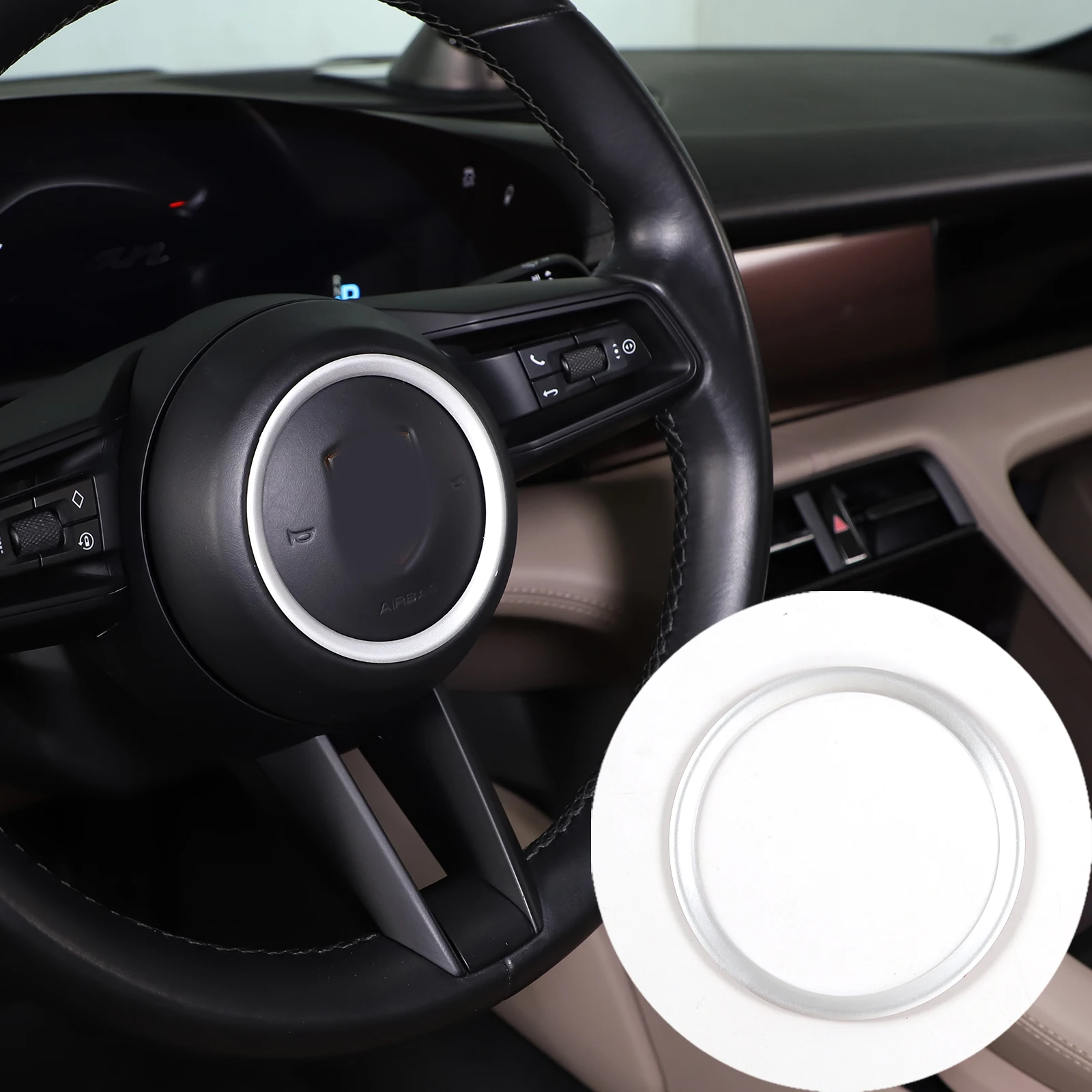 For Porsche Taycan 2019 2020 2021 2022 aluminum alloy Red/Blue Car Steering Wheel Cover Trim Sticker Interior Auto Accessories