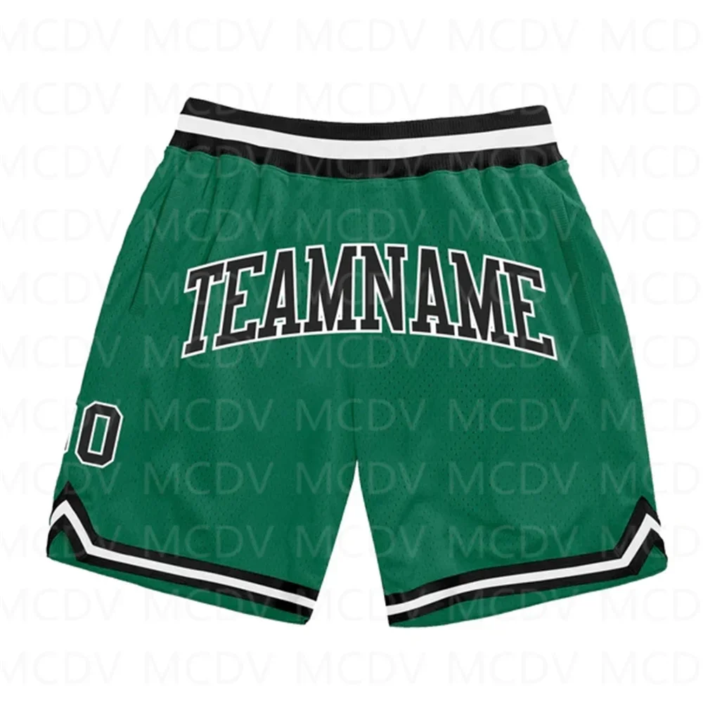 Custom Kelly Green Black-White Authentic Throwback Basketball Shorts 3D All Over Printed Men's Shorts Quick Drying Beach Shorts