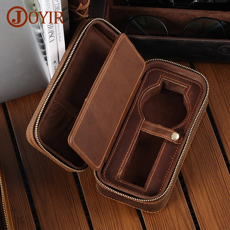 JOYIR Genuine Leather Zipper Watch Roll for Men Women Portable Travel Watch Storage Case Organizer Vintage Watches Display Box