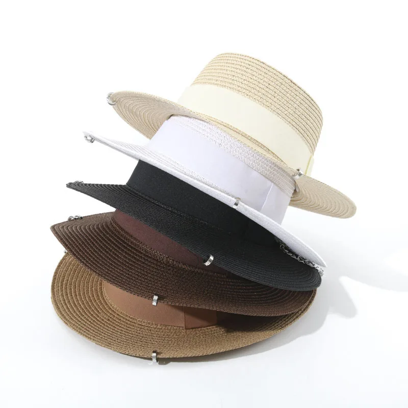 Fashion New Straw Hat For Women's Chain Decorative Sun Hats Silver Earrings Elegant Vintage Beach Hats Dropshipping