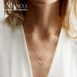 eManco Stainless Steel Moon Hammered Necklace Women's Moon Pendant Necklace Delicate Necklace Women's Graduation Gift Necklace