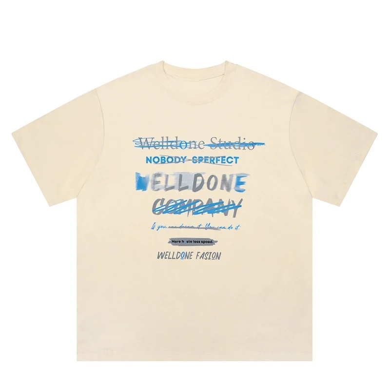 WE--11NE CDG المتخصصة العصرية العلامة التجارية الكتابة على الجدران رسائل ويلدون مطبوعة فضفاضة القطن الخالص قصيرة الأكمام تي شيرت للرجال والنساء