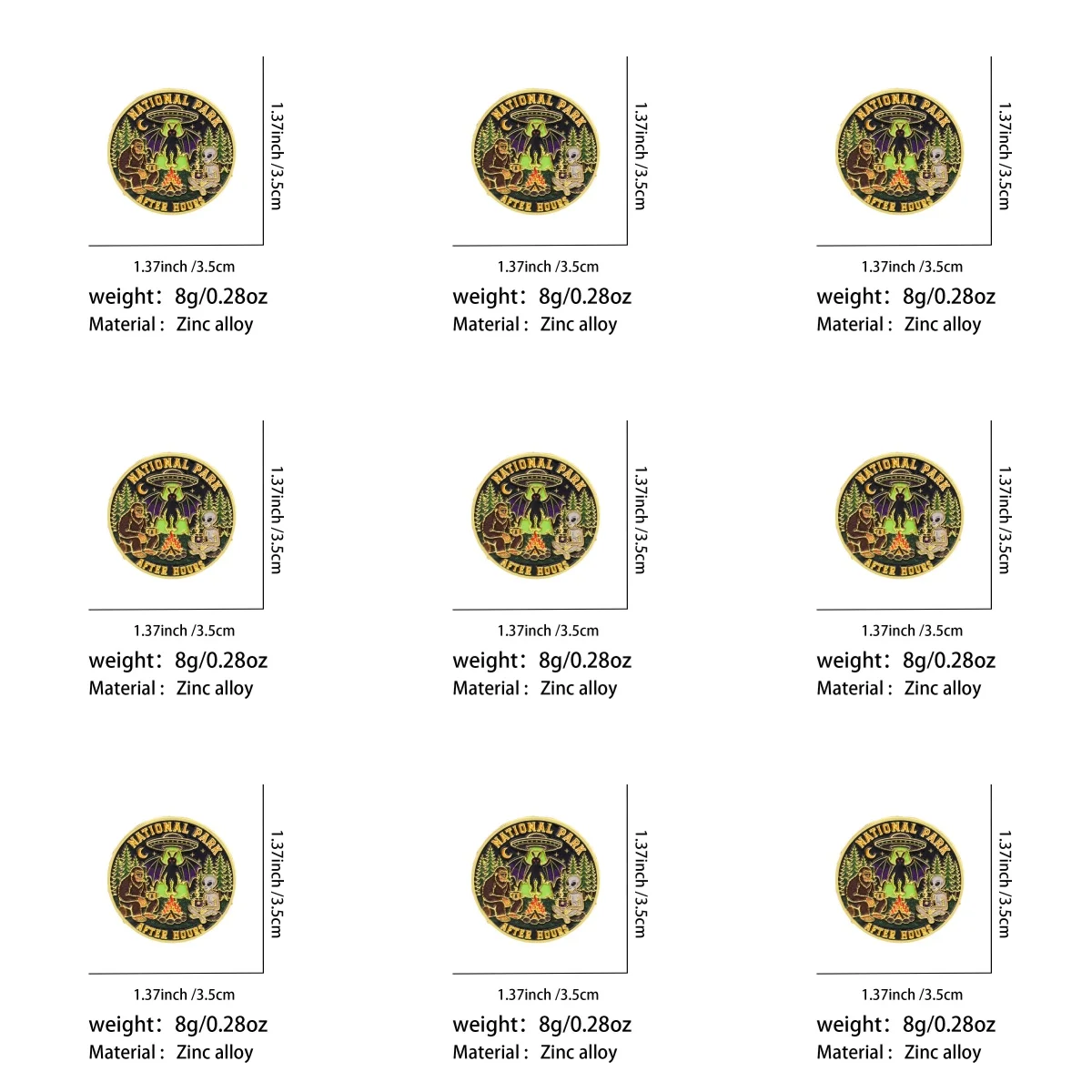 9pcs NATIONAL PARK AFTER HOURS Enamel Pin Horror Theme Lapel Brooch for Backpack Denim Jacket Hiking Lovers Gift
