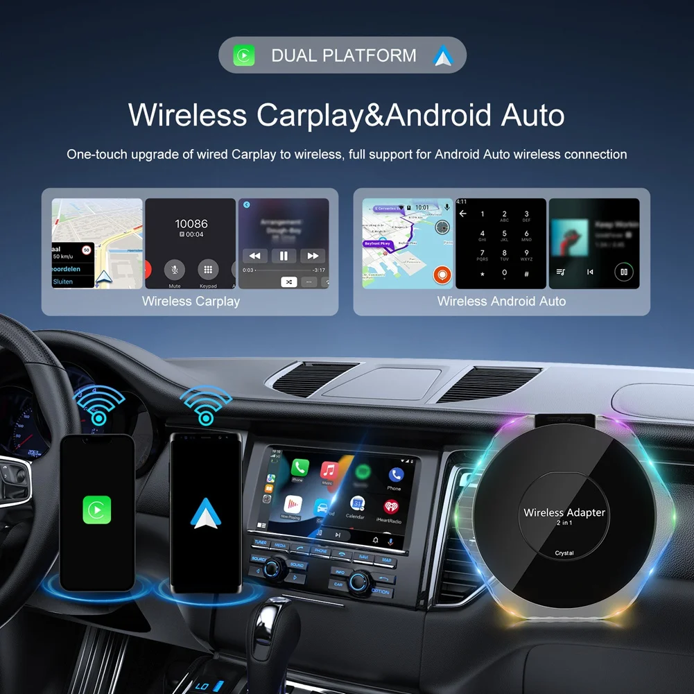 

Беспроводной Carplay Dongle Classy-2 в 1, проводной к беспроводному Android Auto Box для автомобильного радиоприемника имеет встроенный проводной Carplay Android Auto