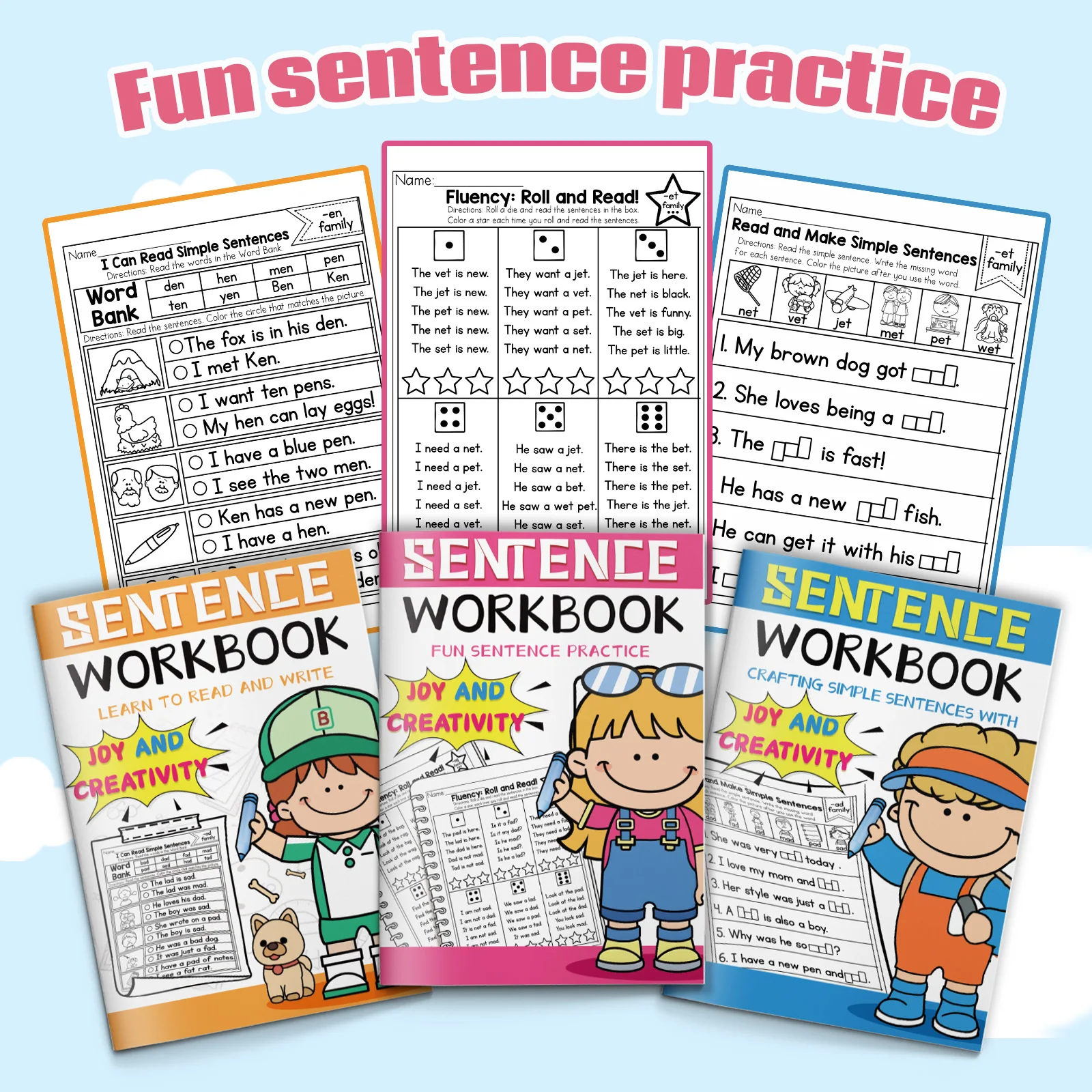 3 volumes of children's sentence exercise book, Comprehensive exercises for reading and writing simple sentences