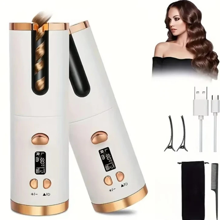 Automatic Curling Iron Hair Curling Iron for Hair Styling Cordless Auto Fast Heating Rechargeable Cordless Hair Curler