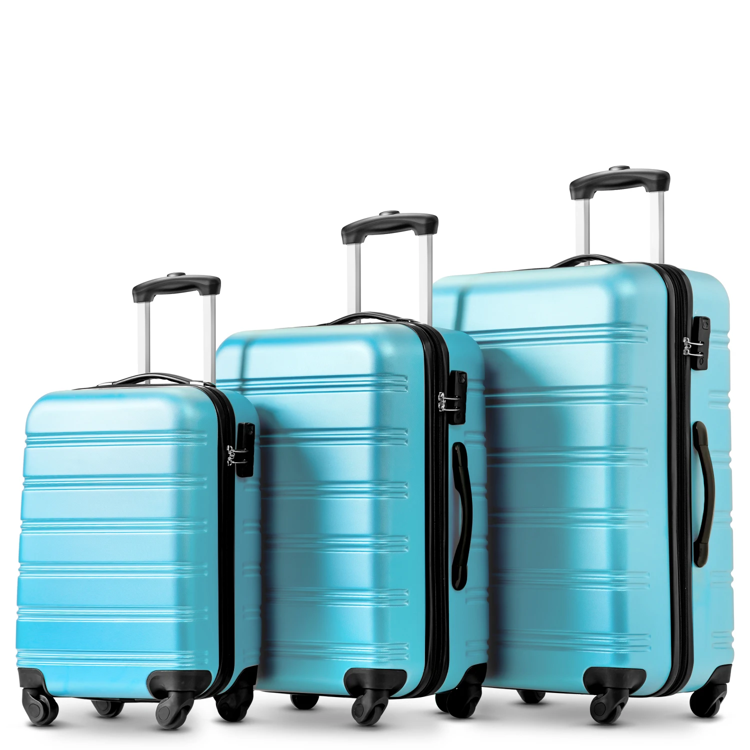 VSOGA Hard Shell Suitcase Set suitcase 4 Rolls ABS Material Light Blue Roller Case Set