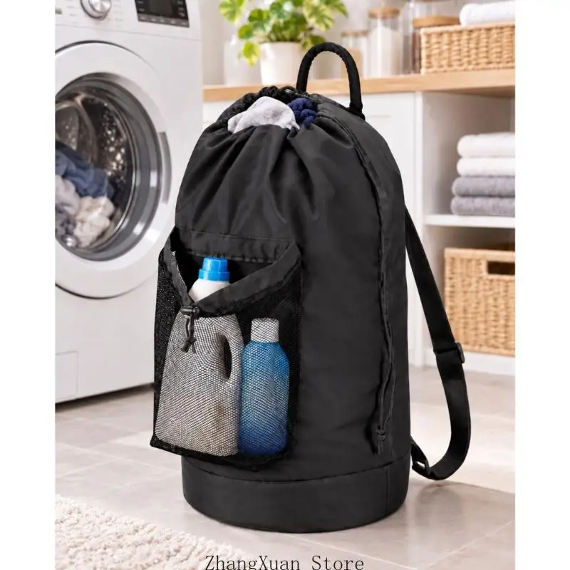 Oxfords Fabric Laundry Storage Bag with Separate Netted Front Pocket and Lock 3XUF