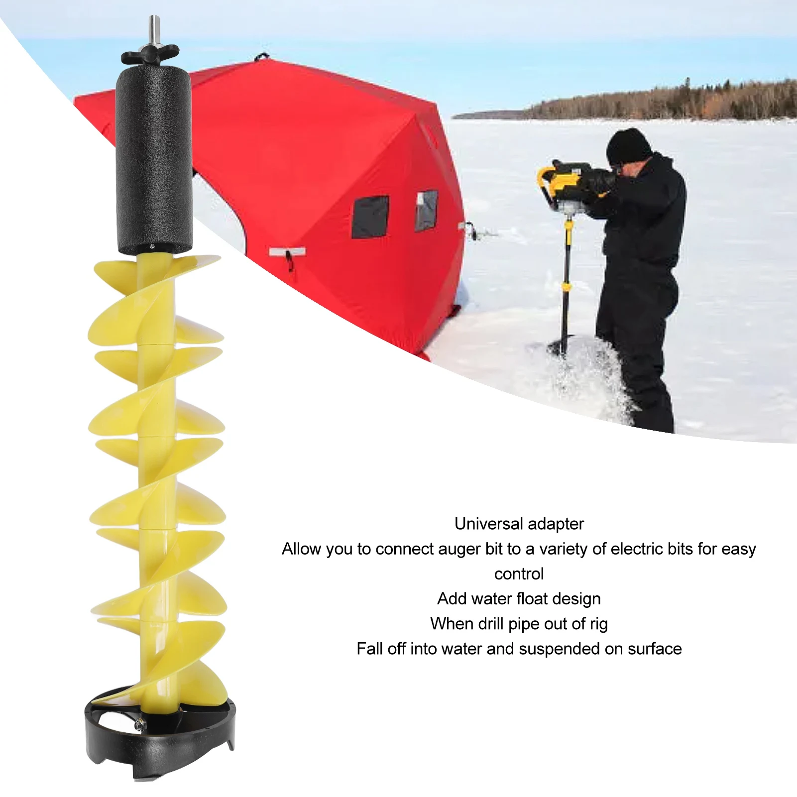 Ice Auger 6 Inch Diameter 28 Inch Length Electric Ice Fishing Auger Drill Bit with Floating Device Ice Drill Fishing Tool