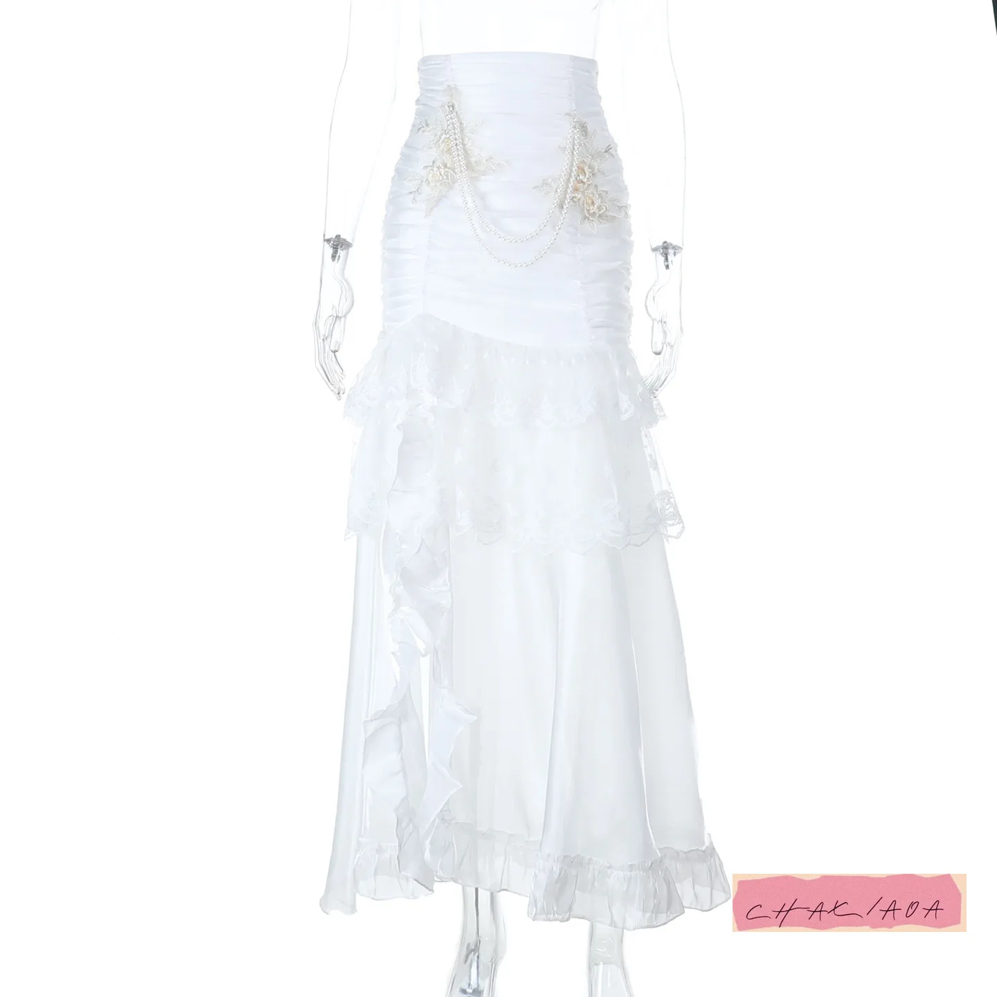 Otoño Invierno Y2K bordado multifuncional falda con abertura alta gótico Sexy chica caliente chaleco subcultura fuera del hombro bloque de Color Top