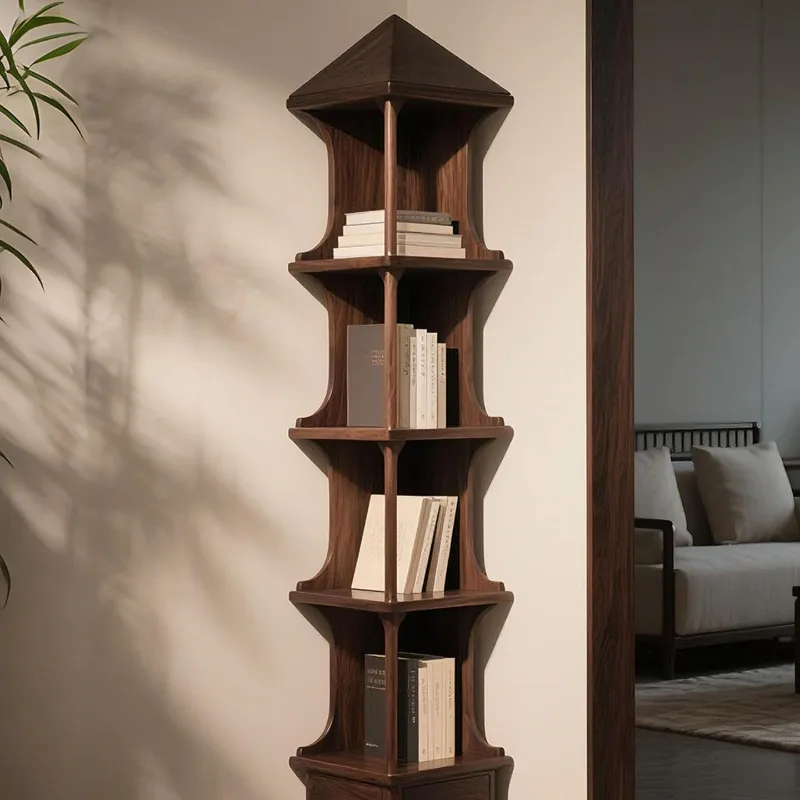 New Chinese-style North American black walnut bookshelf, solid wood living room shelf, display storage rack