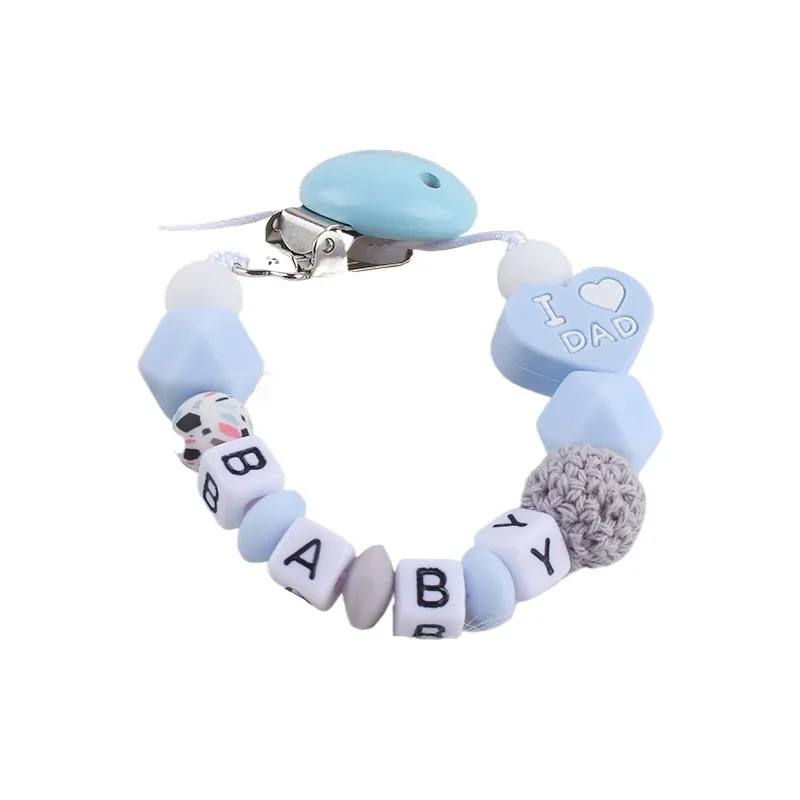 

Custom Name Personalize English Letter Dummy Pacifier Clips Holder Baby Silicone heart Pacifier Chain Baby Soother Chew Toy