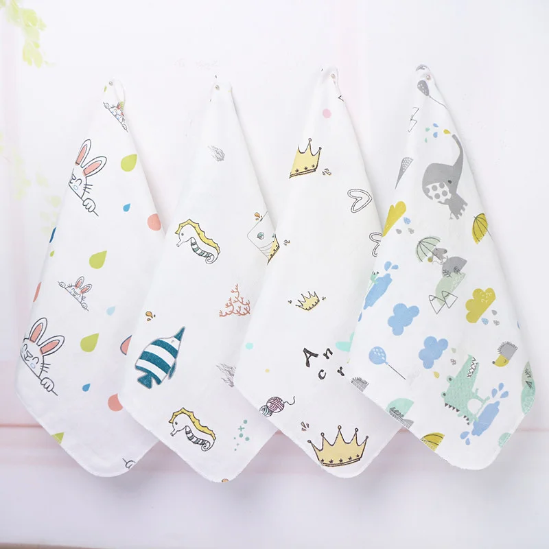 1Pcs 30*30cm Baby Bath Towel Cotton Towel Baby Towel of Pure Cotton Gauze Soft Cartoon Pattern Bath Towel Feeding Saliva Towel