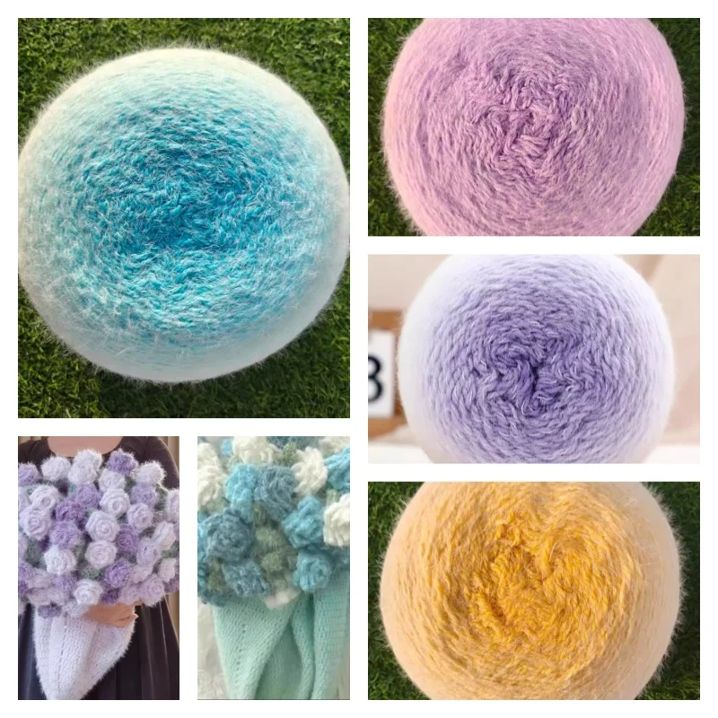 Hilo de Lana Larga de Color Degradado de 200g/600g para Tejer a Mano Mantas, Suéteres, Bufandas, Guantes y Gorros - Materiales de Hilo de Color Degradado