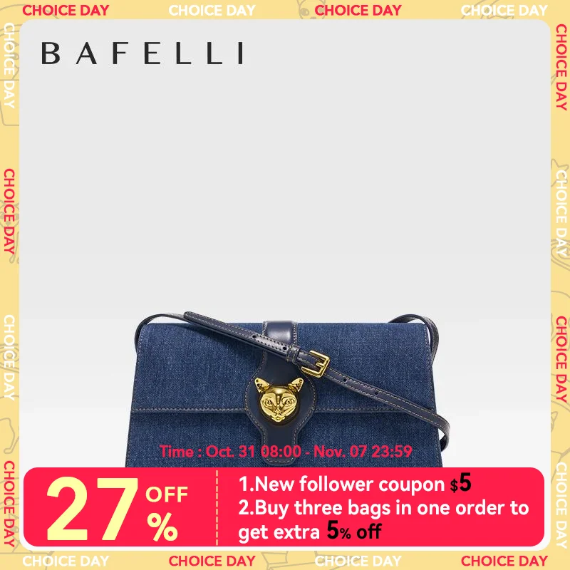 

BAFELLI CAT 2023 NEW WOMEN'S BAG LUXURY BRAND FASHION RETRO STYLE DENIM TRENDING SHOULDER CLUTCH FEMALE LEATHER FLAP PURSE