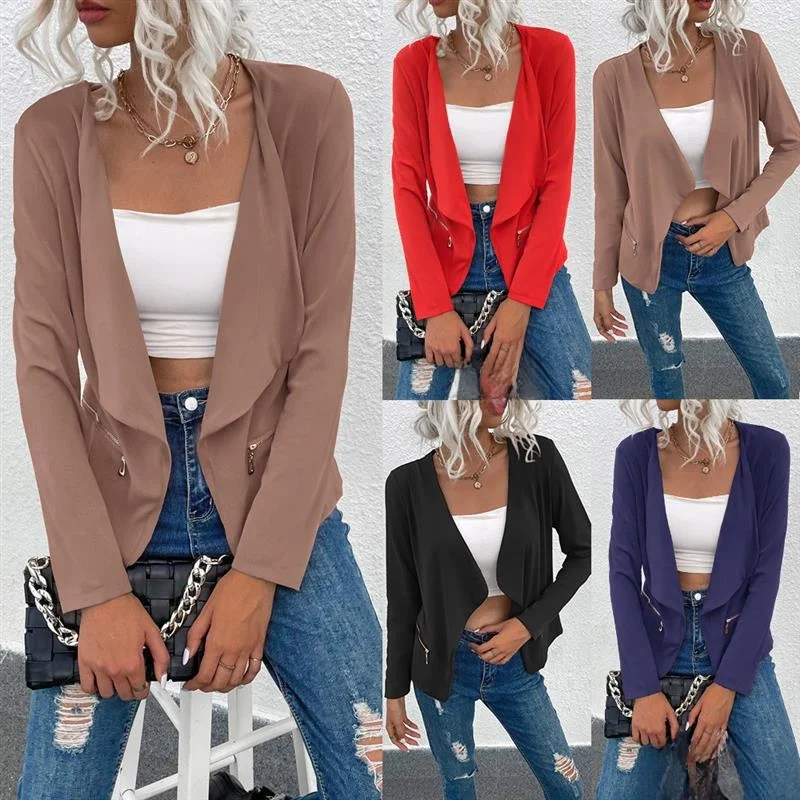 

Faion Women's Bla Suit Jaet Casual Coat Loose Fit Splice Pure Color Long Sve Polyester Women's Suit