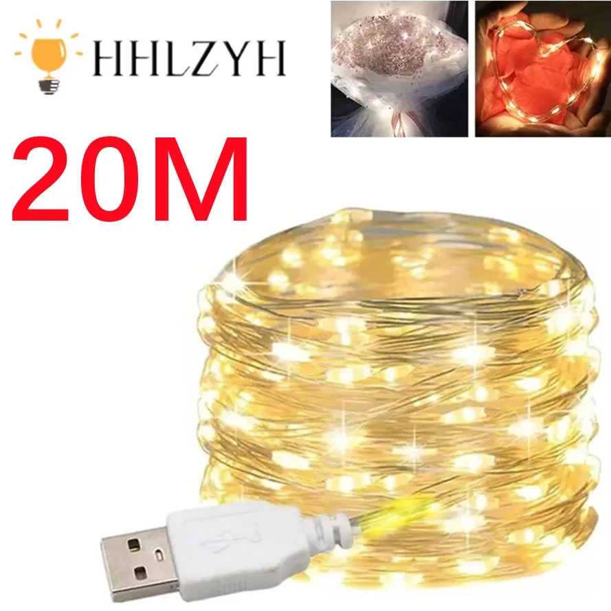 20M 10M Waterproof USB LED Lights String Copper Wire Fairy Garland Light Lamp Christmas Wedding Party Holiday Lighting wreath