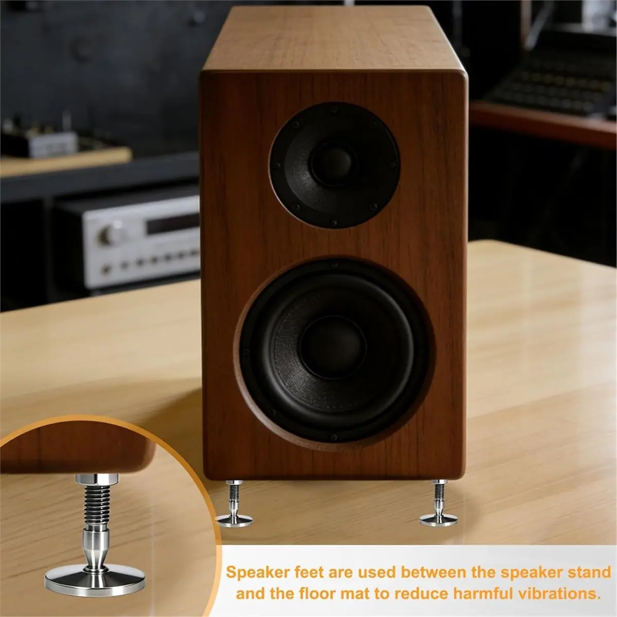 4 Pcs Speaker Spike, M8x42mm Shock Proof Adjustable Stainless Steel Isolation Stand Feet Without Spike Pad