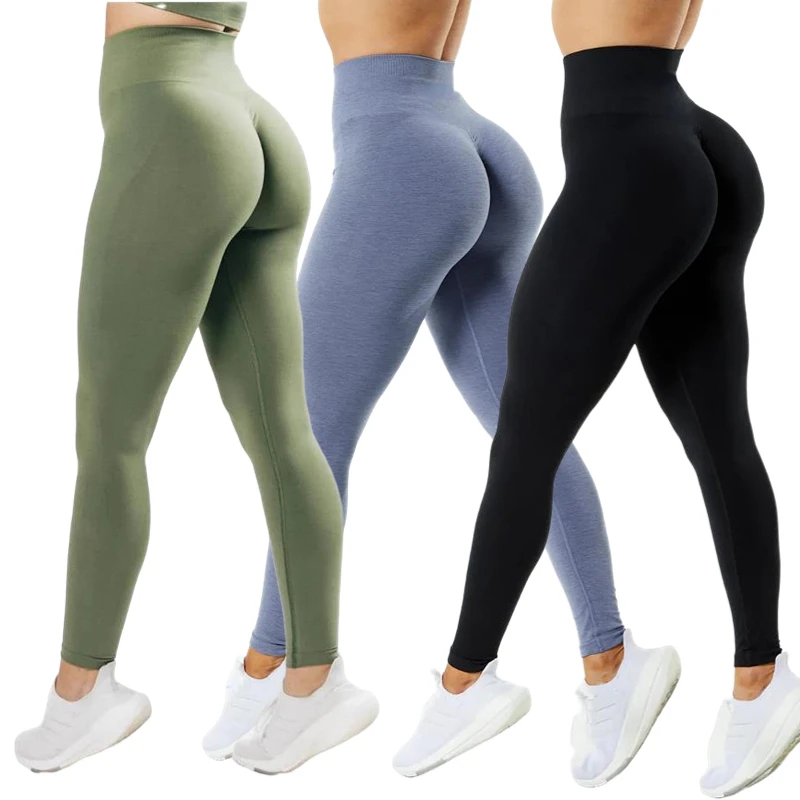 3 Pack Amplify Leggings For Women Seamless Scrunch Leggings Push Up Workout Gym Tights Fitness High Waisted Running Sports Pants