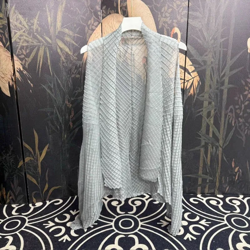 

Miyake плиссированная куртка с баской, простая маленькая рубашка, женская свободная повседневная однотонная куртка без рукавов, плиссированный кардиган, топ