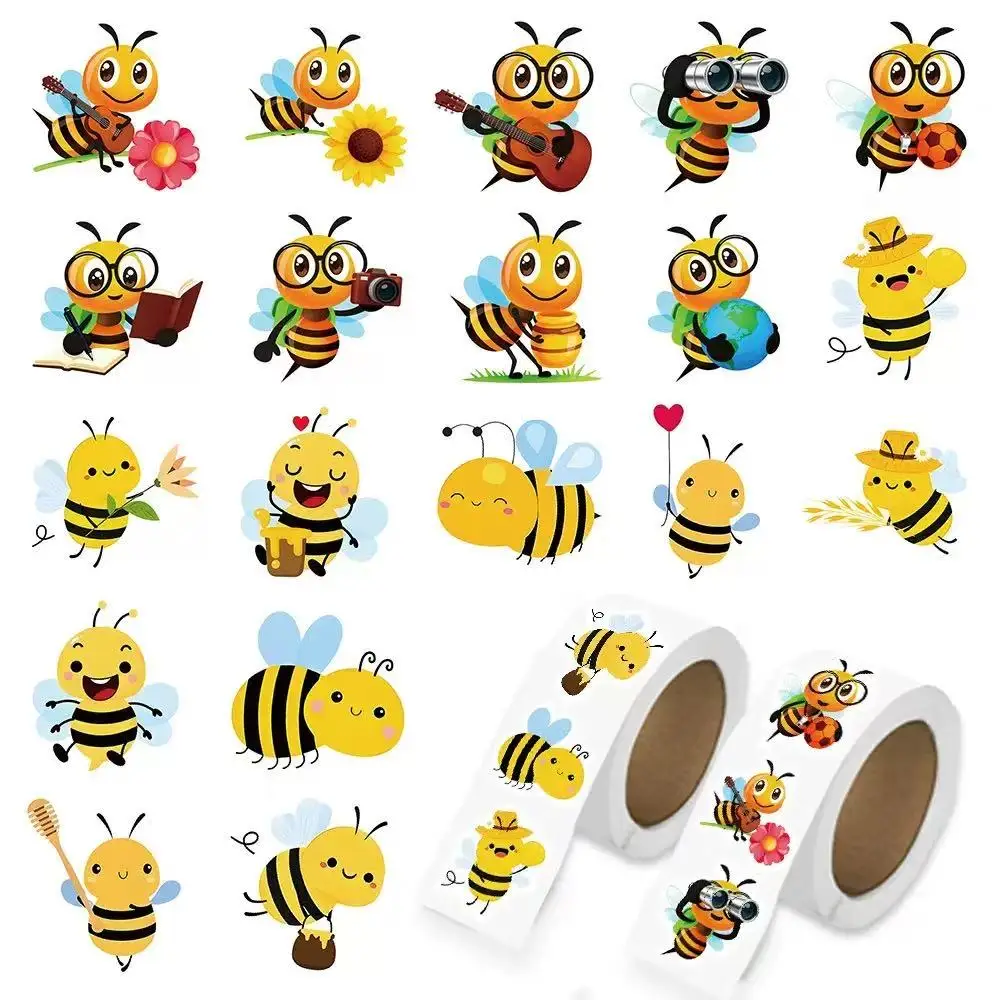 

500 шт./рулон, наклейки с пчелами, наклейки для поощрения учителей, милые наклейки с животными, школьные принадлежности, поощрительные наклейки в рулоне, клейкие этикетки