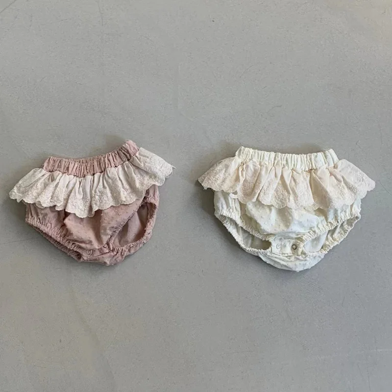 Summer Korean Style 0-24M Newborn Baby Girls Shorts Solid Color Cotton  Lace Stitching PP Shorts Infant Baby Girls PP Shorts