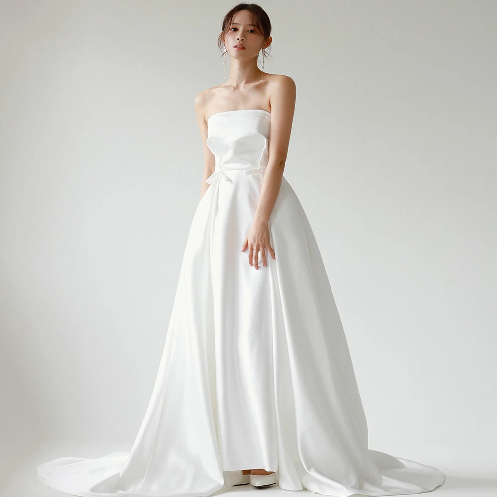 Epoch Long Evening Dress Elegant A-Line Korea Style Strapless Customized Floor-Length Wedding Gowns For Sexy Women 2024 New