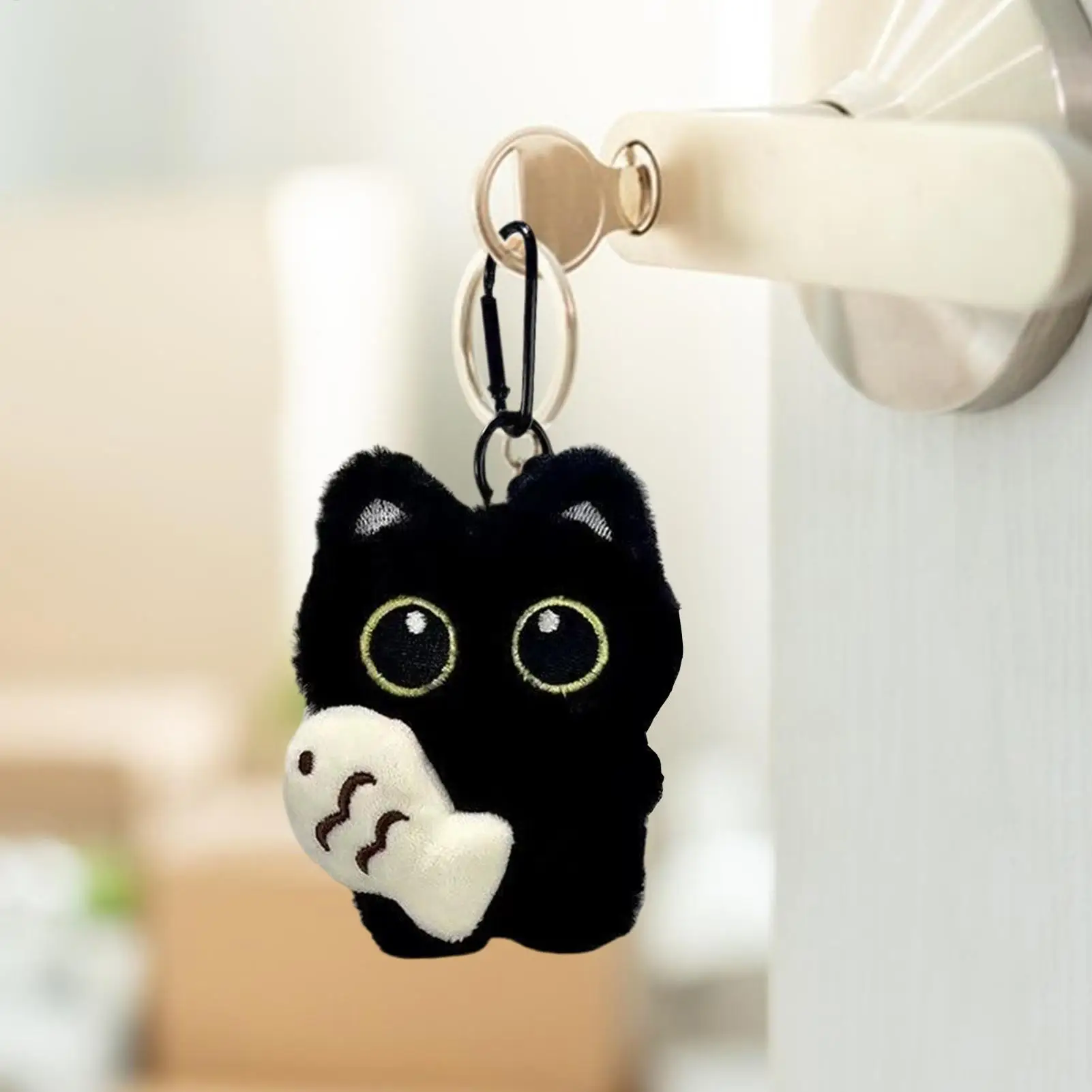 Plush Black Cat Keychain - Soft Bag Charm Pendant for Women, Tote Purse Car Keys Holiday Gift