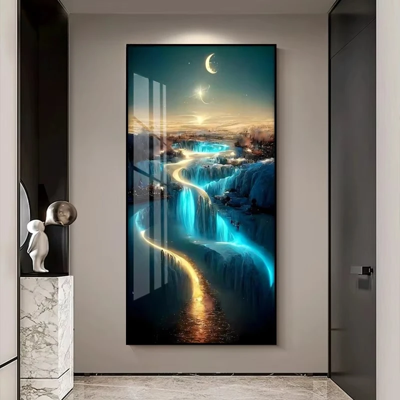 Flowing Water Brings Wealth Waves Entrances LED Decorations Mural Home Decor Living Room Bedroo Corridor End Hanging Mural Lamp