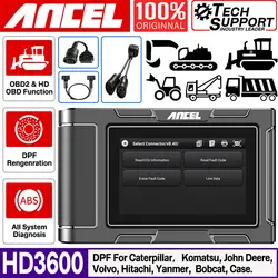 ANCEL HD3600 Scanner OBD2 per autocarri pesanti D.P.F. Reset per macchine edili Diesel Tool per Komatsu, John Deere, Volvo