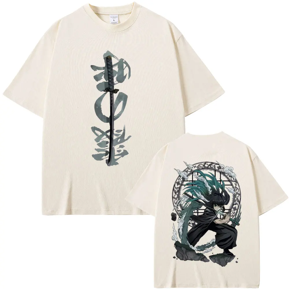 

Anime Demon Slayer Tokitou Muichirou Double Sided Print T-shirts Men Women High Quality Cotton T Shirt Male Summer Vintage Tees