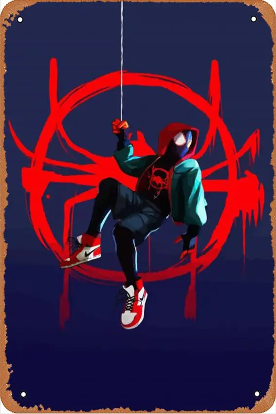 Miles Morales Spider Posters Retro Metal Signs Vintage Wall Decor Art Tin Sign, 8X12 Inch (20X30 CM)