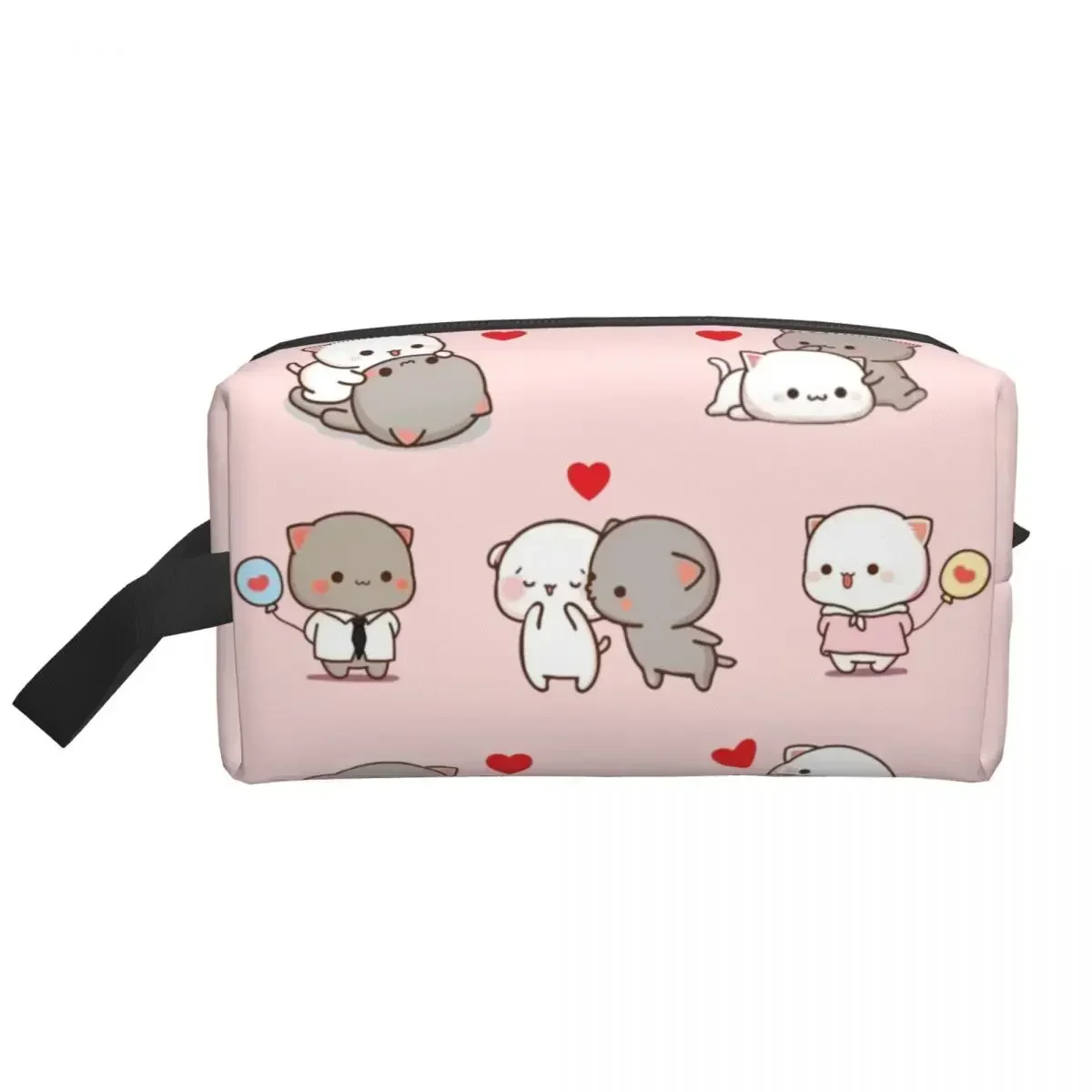 

На заказ романтическая сумка для туалетных принадлежностей Peach And Goma Mochi Cat для женщин, косметический органайзер для макияжа, женская коробка для хранения красоты, Dopp Kit Box