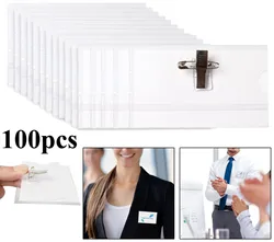 100Pcs/set Horizontal Transparent Soft PVC Blank Name ID Card Bag Case Badge Holders Clip Ofiiice School Supplies Wholesale