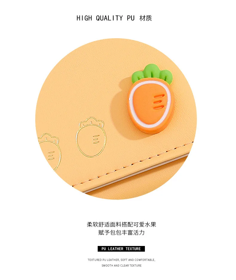 JapaneseStyle Foldable Short Ladies Wallet Three-Fold Compact Multi-Slot Cute Coin Purse Clip-on Money Bag Fruit Motif