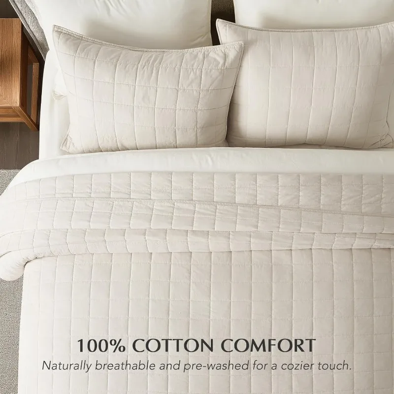 طقم مفروشات لحاف مصنوع من القطن بنسبة 100% مقاس كينج 3 قطع، غطاء مريح خفيف الوزن ومغسول للملابس، مبطن كبير الحجم