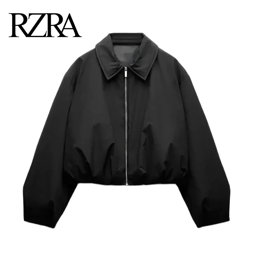 RZRA2024 autumn and winter new women\'s lapel long-sleeved short cotton jacket coat fashionable all-match zipper cardigan