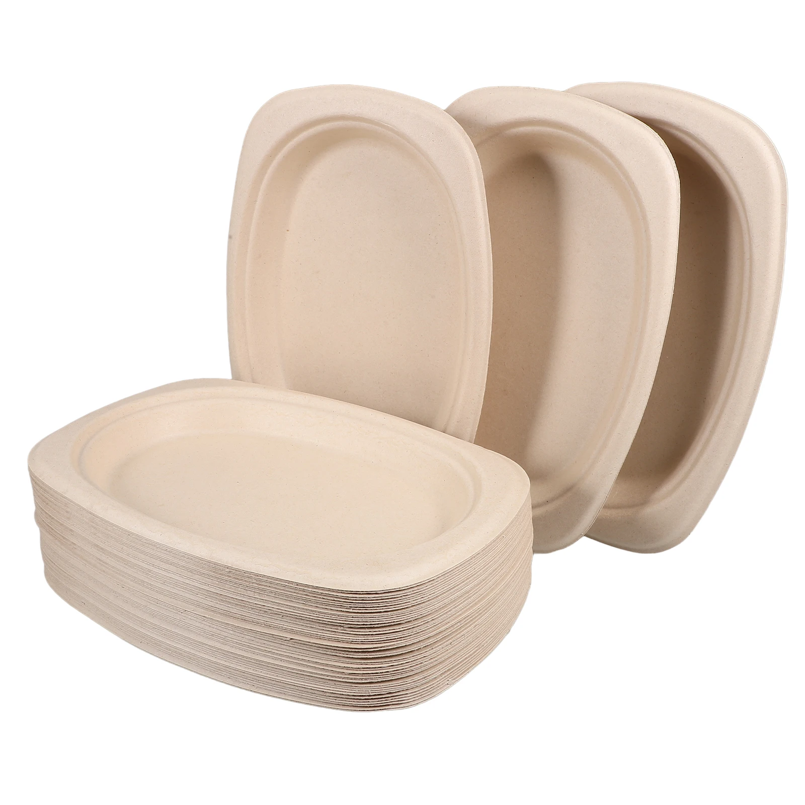 

50 Pcs Cherry Fruit Party Supplies Tableware Oval Paper Tray Plates Dessert Beige Pulp Heavy Duty Mother