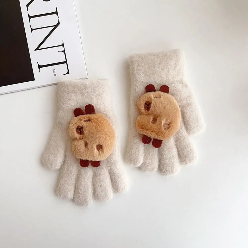 Portable Capybara Gloves Kawaii Knitted Mittens Stretch Thicken Skiing Gloves Winter