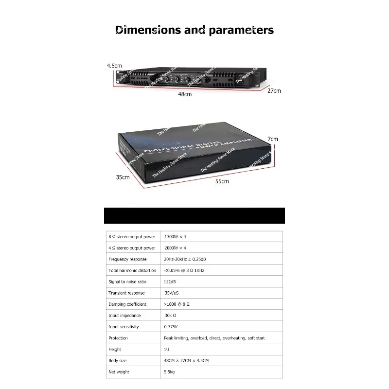 New hot-selling 1U 4 * 1300 watt digital amplifier 4-channel KTV club party stereo system Class D audio power amplifier