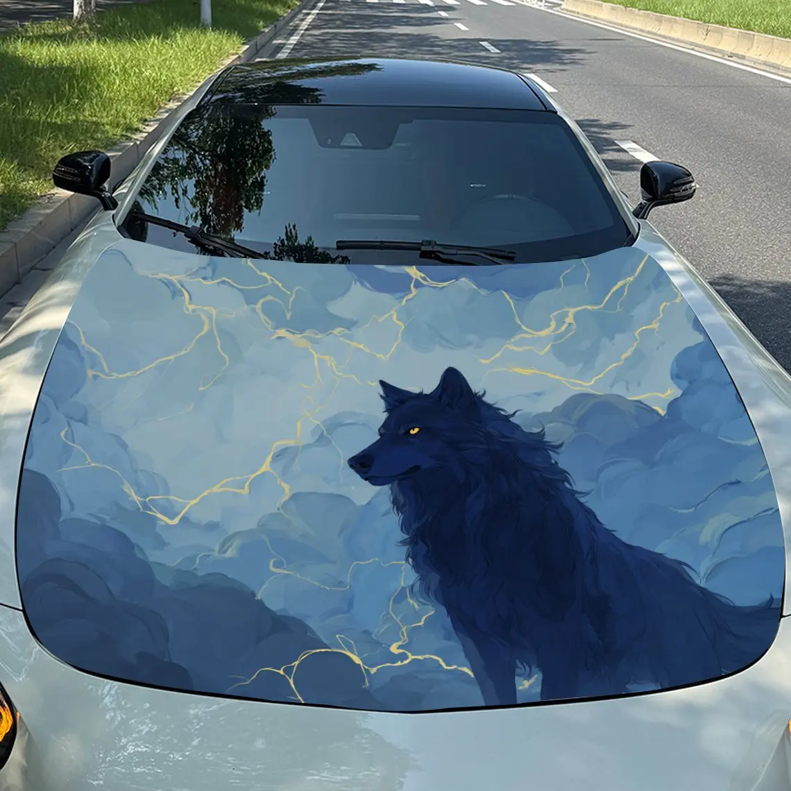 Mysterious Lightning Wolf Car Hood Stickers-Long Lasting PVC Vinyl Coating Suitable For Various Vehicles, Outdoor Car Accessorie