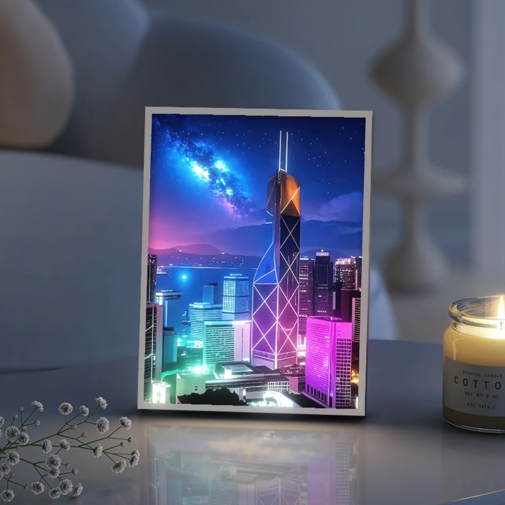 

nime Cityscape LED Light Picture - 3-Color Dimmable Wall Art for Home Decor, Unique Night Light Gift for Bedroom/Living Room, Mo
