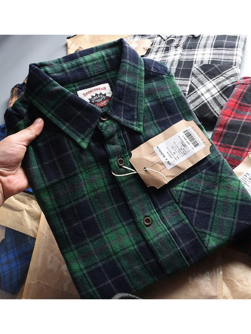 

Мужская теплая рубашка HK Sle из хлопкового фланеля в клетку с длинным рукавом, дышащая, для осени и зимы, в городском повседневном стиле