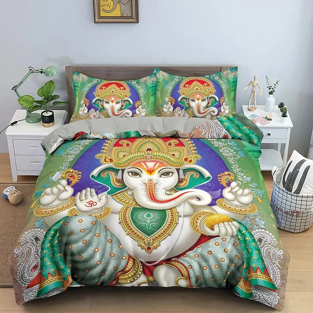 

Ganesha Elephant Bedding Set Boho Indian Mandala Duvet Cover Mystery Buddha Polyester Comforter Cover Queen King Size for Adults