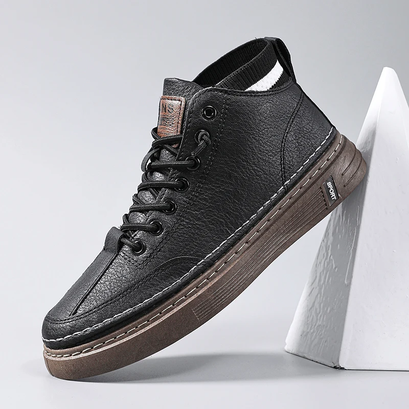 

Men's Casual Shoes Breathable Trendy Handmade Shoes British Leather Platform Breathable Shoes Male Walking Shoes Men Black Shoes