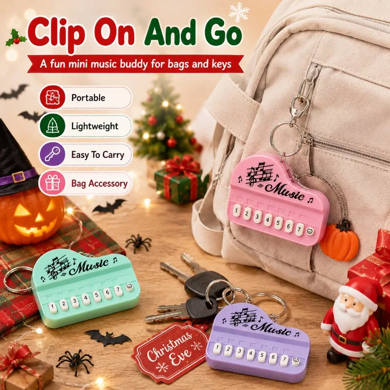 Glowing Music‑Playing Mini Electronic Piano Keychain Pendant Creative Portable Sound Output Hanging Ornament