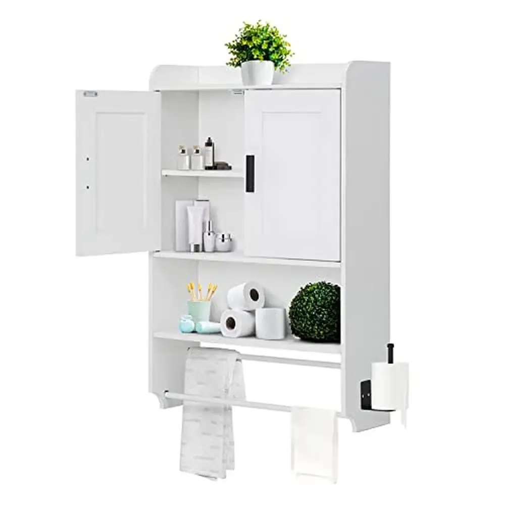 

Wood Bathroom Wall Cabinet Organizer with Doors and Adjustable Shelves Over Toilet Storage Farmhouse Style with Vintage Charm